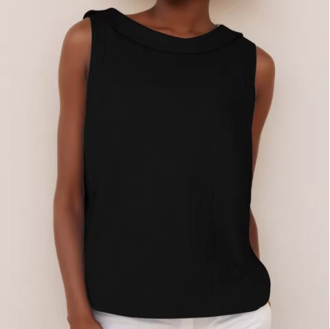 Women's Roll Neck Sleeveless Linen Blouse - black