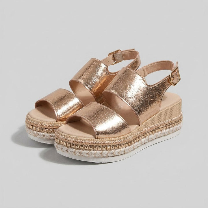 Women's Rose Gold Metallic Platform Espadrille Sandals - GOLD