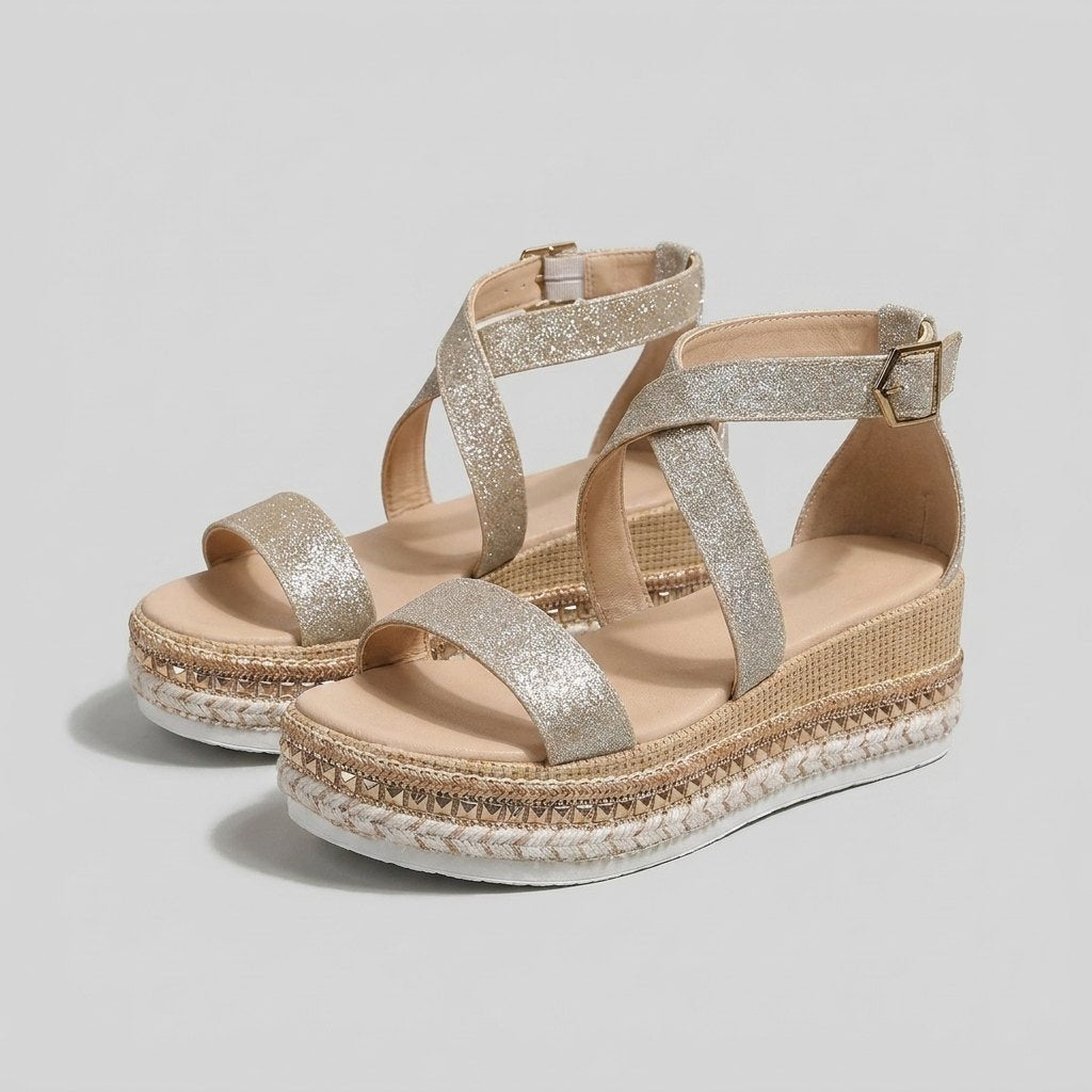 Women's Rose Gold Metallic Platform Espadrille Sandals - Silver