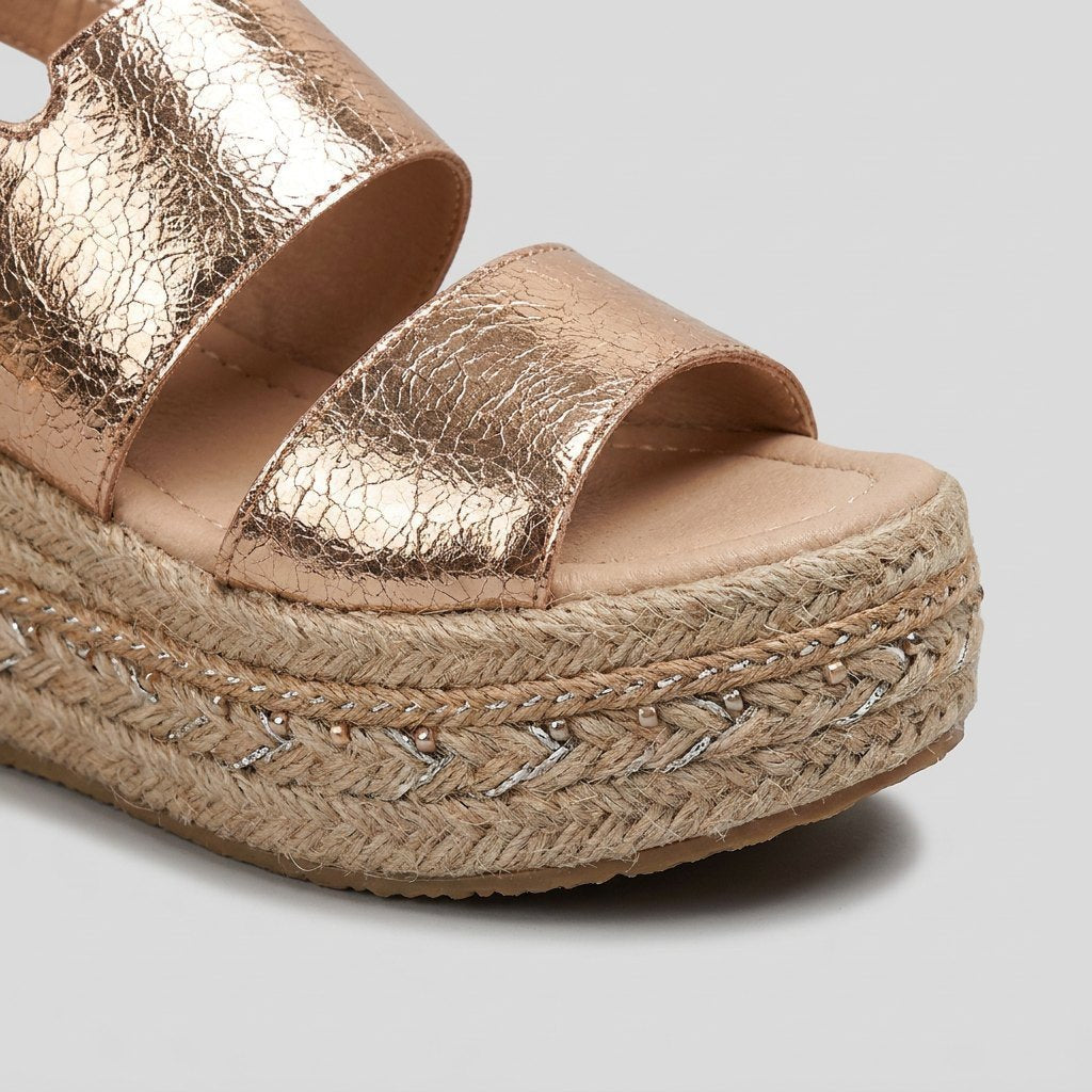 Women's Rose Gold Metallic Platform Espadrille Sandals