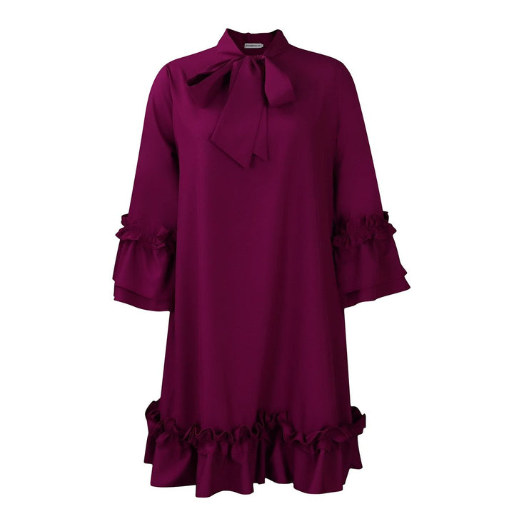 Women's Ruffle-Hem Bow-Neck Mini Tunic Dress - Purpur