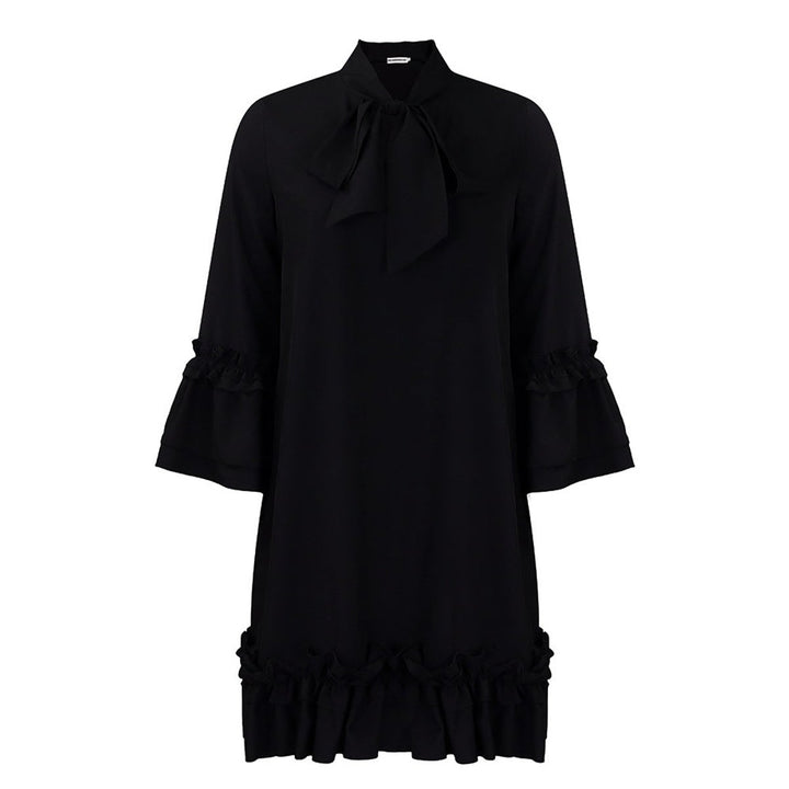 Women's Ruffle-Hem Bow-Neck Mini Tunic Dress - Schwarz