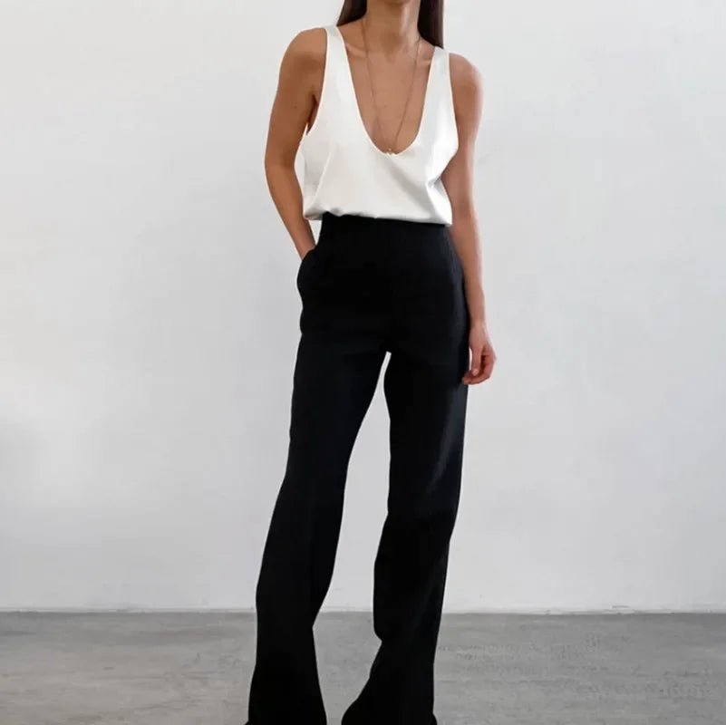 Women's Satin Sleeveless Plunging U-Neck Relaxed Tank Top