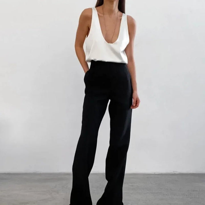 Women's Satin Sleeveless Plunging U-Neck Relaxed Tank Top