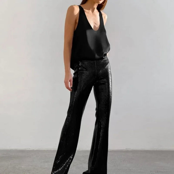 Women's Satin Sleeveless Plunging U-Neck Relaxed Tank Top