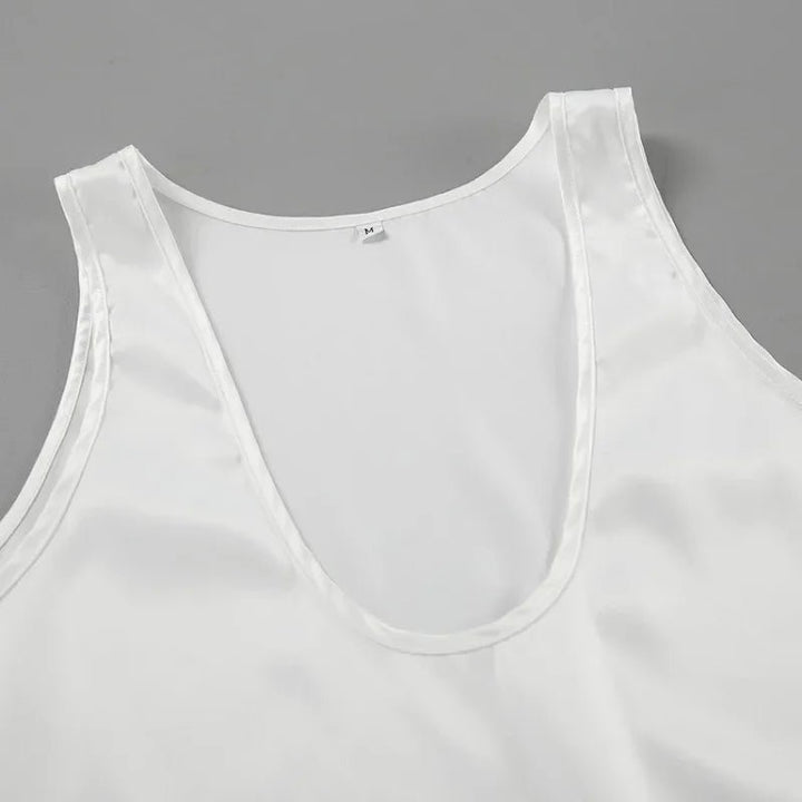 Women's Satin Sleeveless Plunging U-Neck Relaxed Tank Top