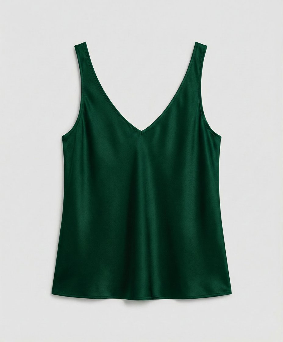 Women's Satin V-Neck Wide-Strap Camisole Top - Green