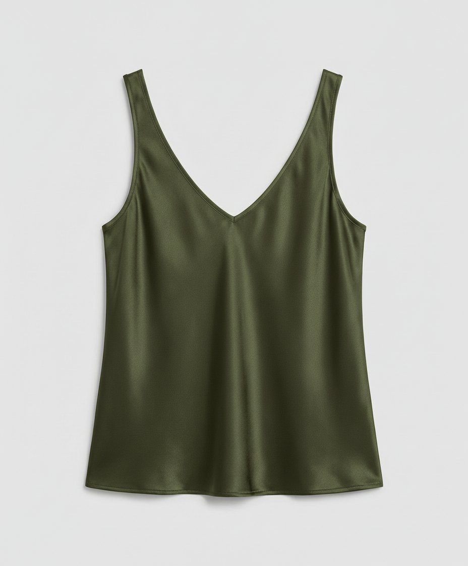 Women's Satin V-Neck Wide-Strap Camisole Top - Army Green