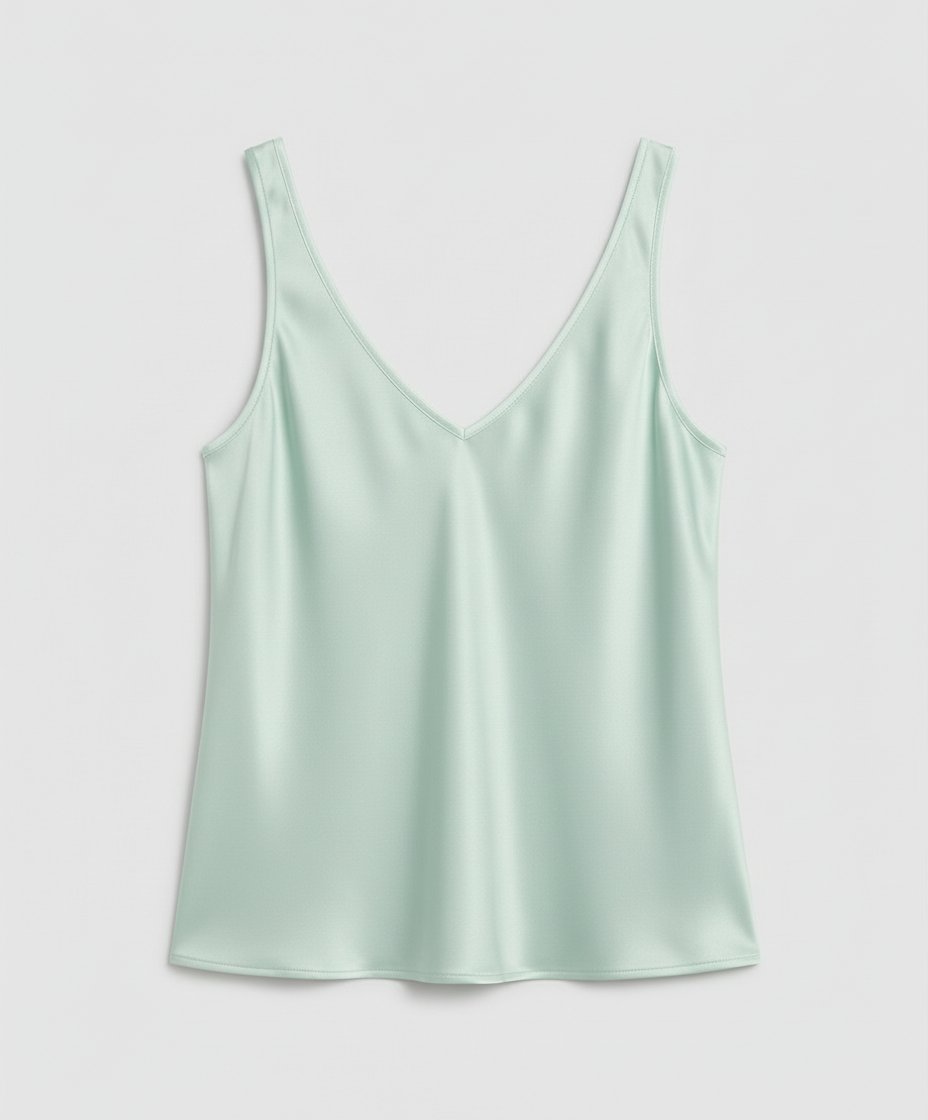 Women's Satin V-Neck Wide-Strap Camisole Top - Light Green