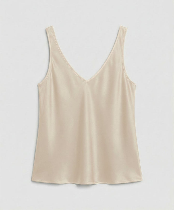 Women's Satin V-Neck Wide-Strap Camisole Top - Beige