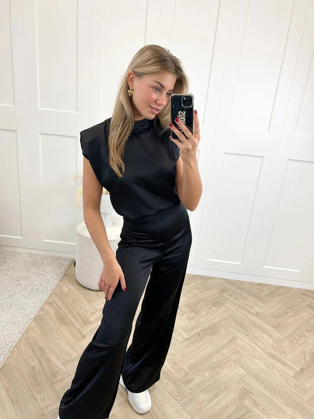 Women's Satin Wide-Leg Sleeveless Mock-Neck Jumpsuit
