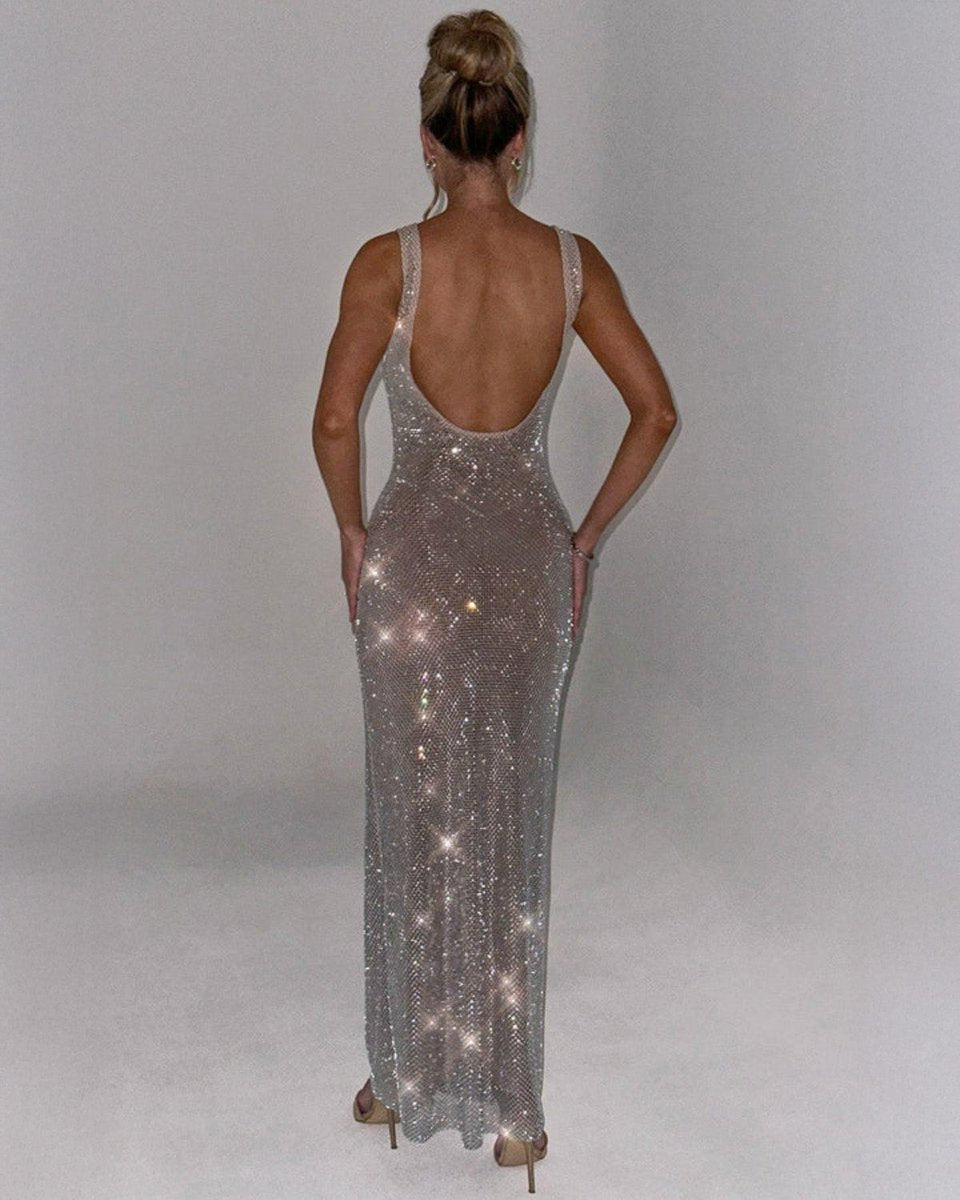 Women's Sequin Embellished Sleeveless Maxi Evening Gown