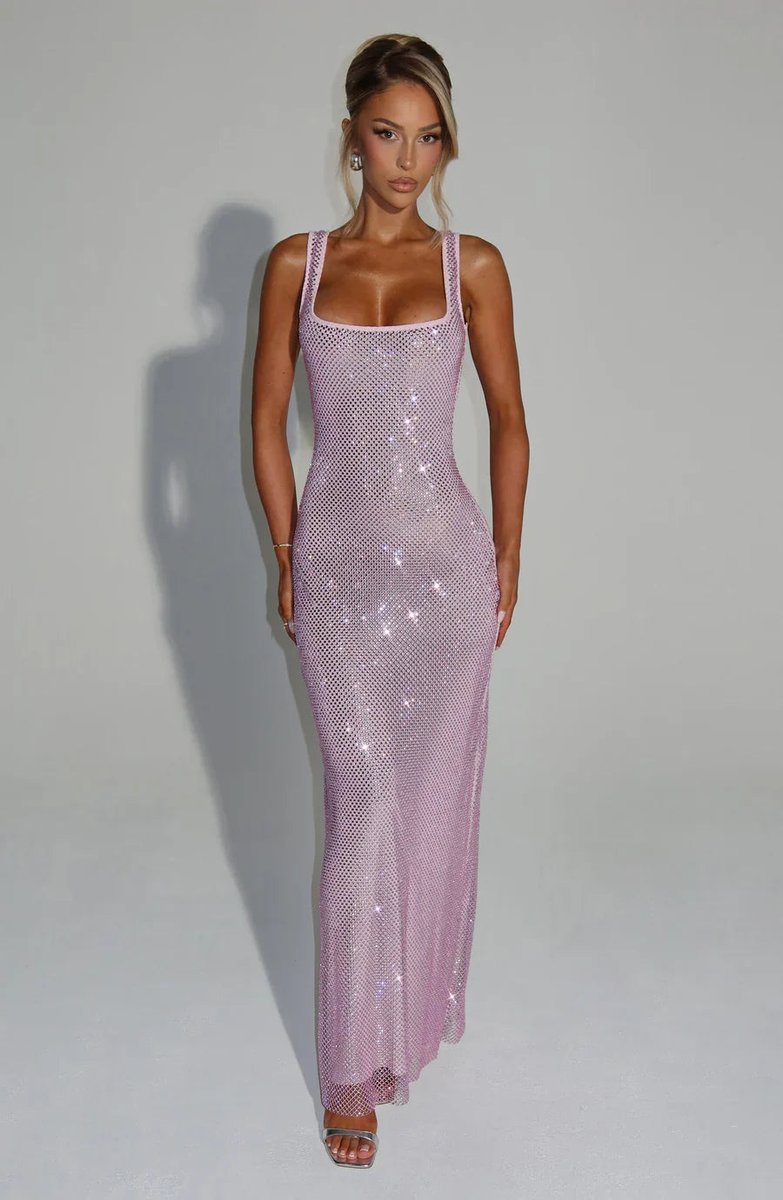 Women's Sequin Embellished Sleeveless Maxi Evening Gown - Pink