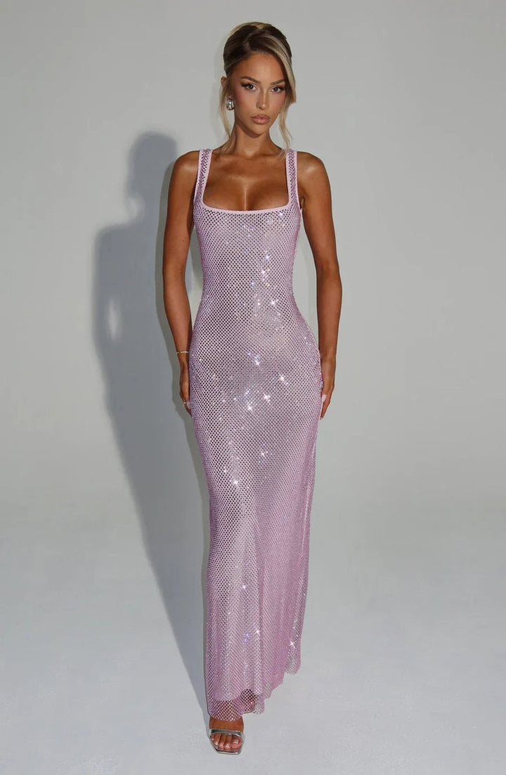 Women's Sequin Embellished Sleeveless Maxi Evening Gown - Pink