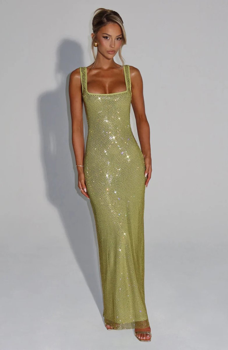 Women's Sequin Embellished Sleeveless Maxi Evening Gown - Green