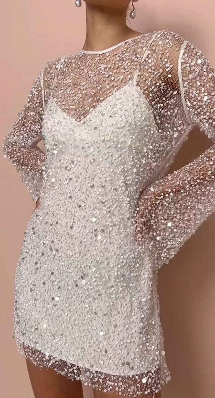 Women's Sequin Mesh Long-Sleeve Mini Autumn Dress