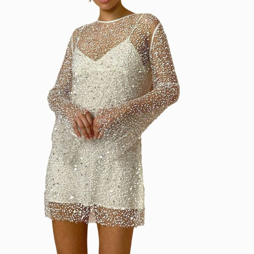 Women's Sequin Mesh Long-Sleeve Mini Autumn Dress
