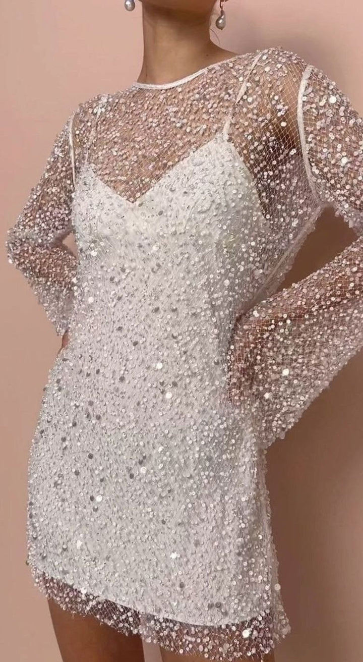 Women's Sequin Mesh Long-Sleeve Mini Autumn Dress