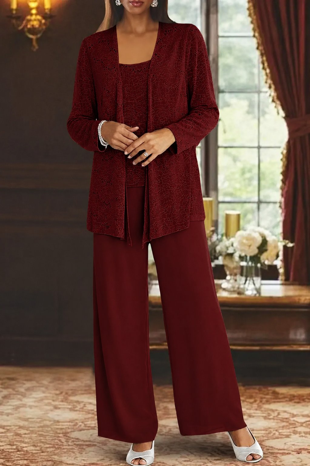 Women's Sequined Wide-Leg Three-Piece Occasion Set