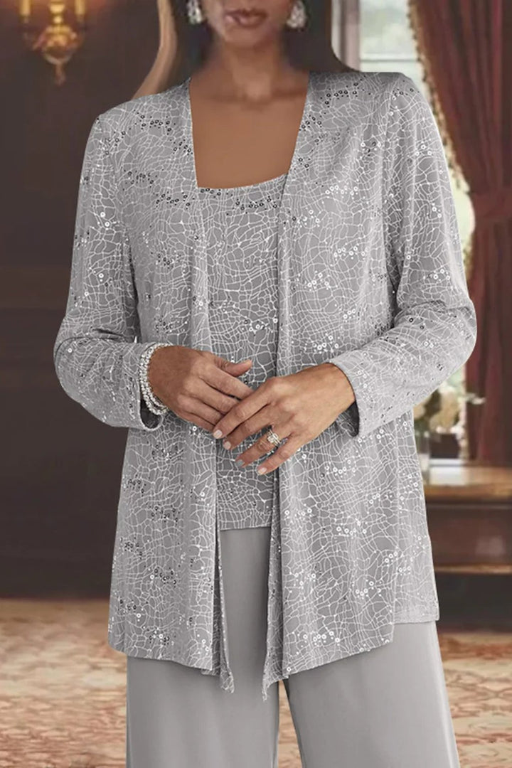 Women's Sequined Wide-Leg Three-Piece Occasion Set