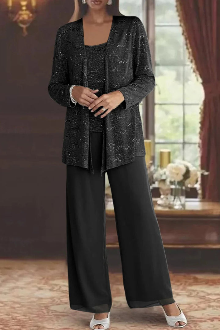 Women's Sequined Wide-Leg Three-Piece Occasion Set