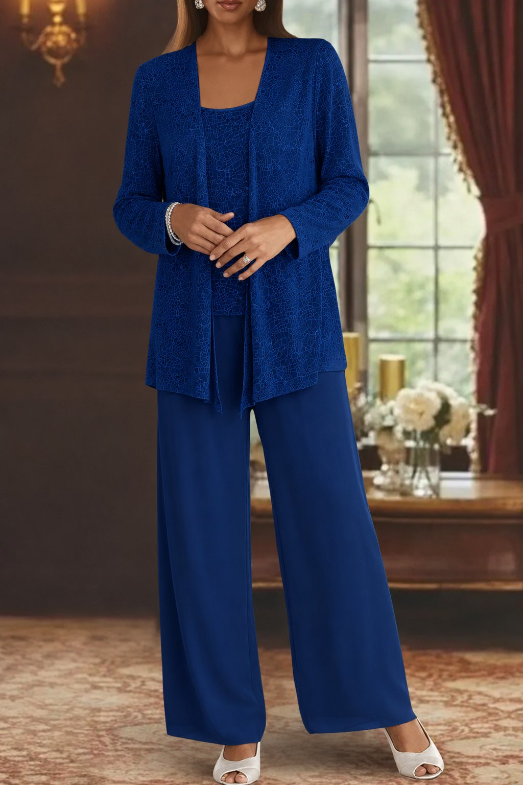 Women's Sequined Wide-Leg Three-Piece Occasion Set