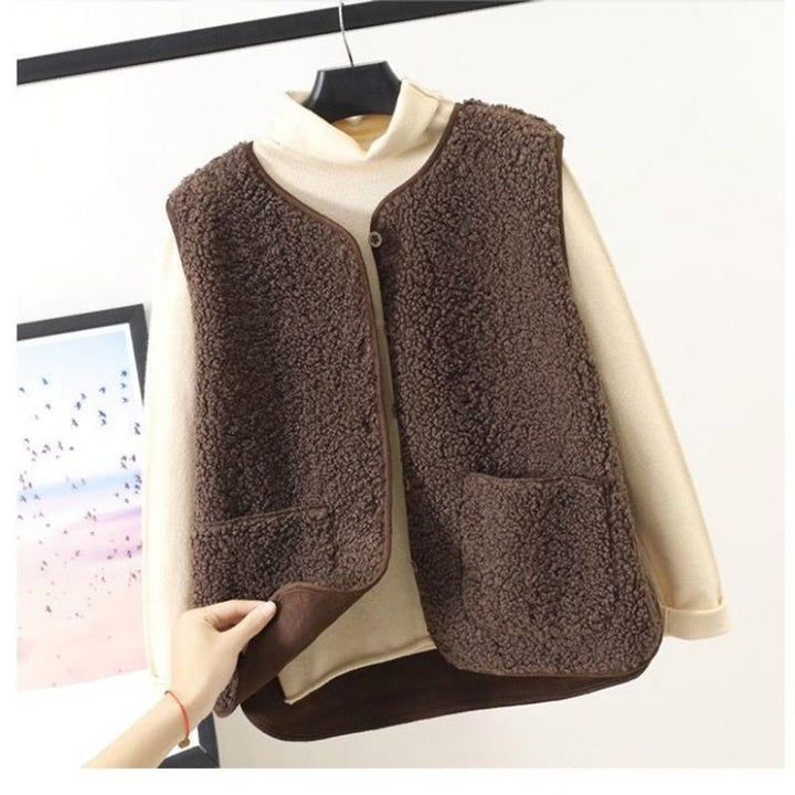 Women's Sherpa Fleece Button-Front Sleeveless Gilet - Deep Khaki