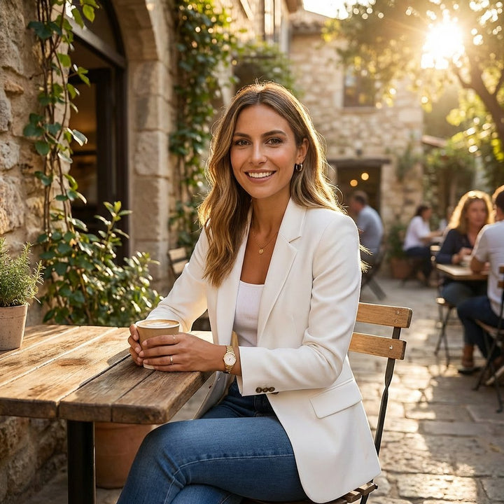 Women's Single-Breasted Fitted White Blazer