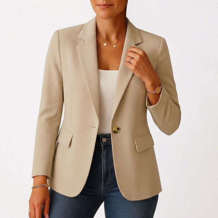Women's Single-Breasted Fitted White Blazer - Beige