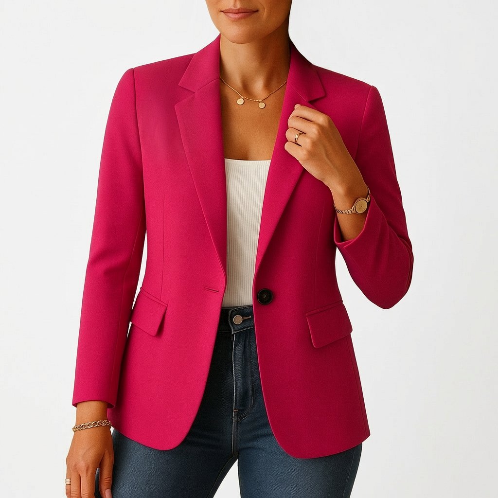Women's Single-Breasted Fitted White Blazer - Rosa oscuro