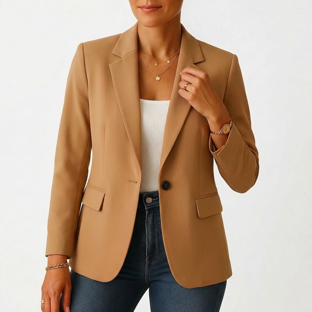 Women's Single-Breasted Fitted White Blazer - Marrón claro