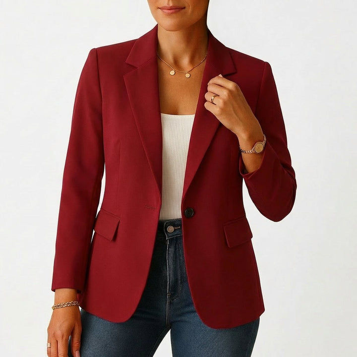 Women's Single-Breasted Fitted White Blazer - Borgoña