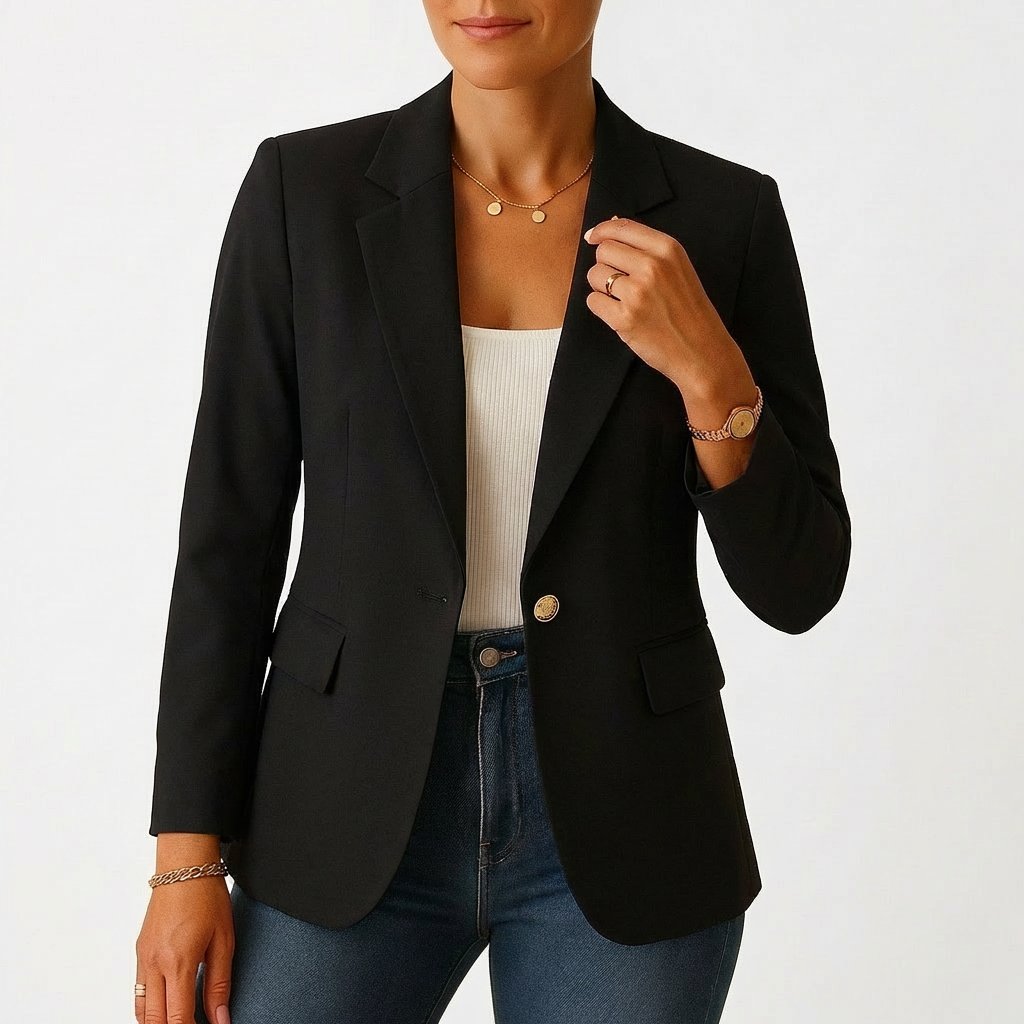 Women's Single-Breasted Fitted White Blazer - Negro