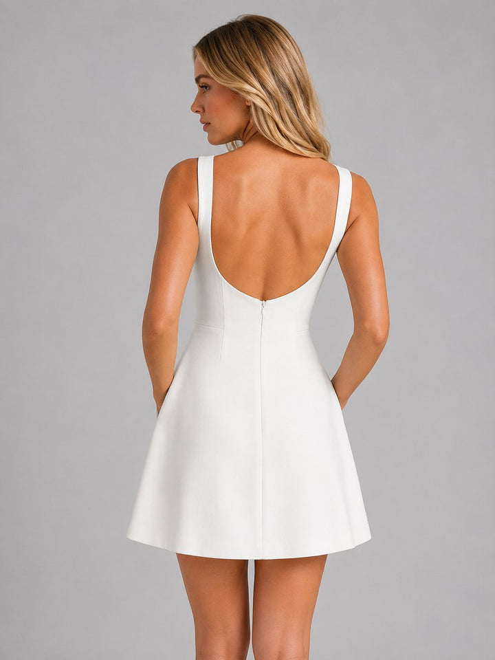 Women's Sleeveless A-Line Mini Dress Structured Fit Pockets