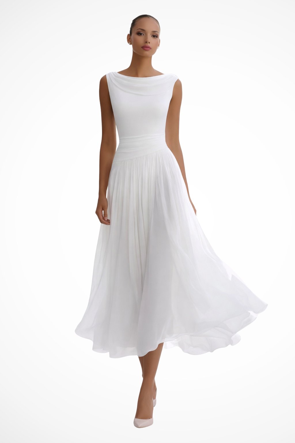 Women's Sleeveless Cowl-Neck Pleated Midi Dress - Wit
