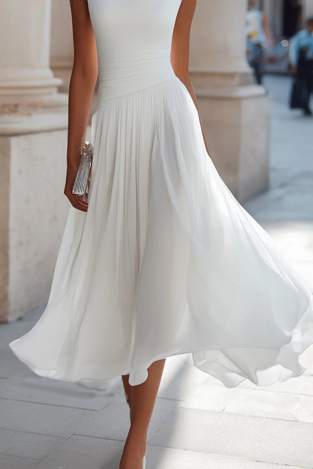 Women's Sleeveless Cowl-Neck Pleated Midi Dress