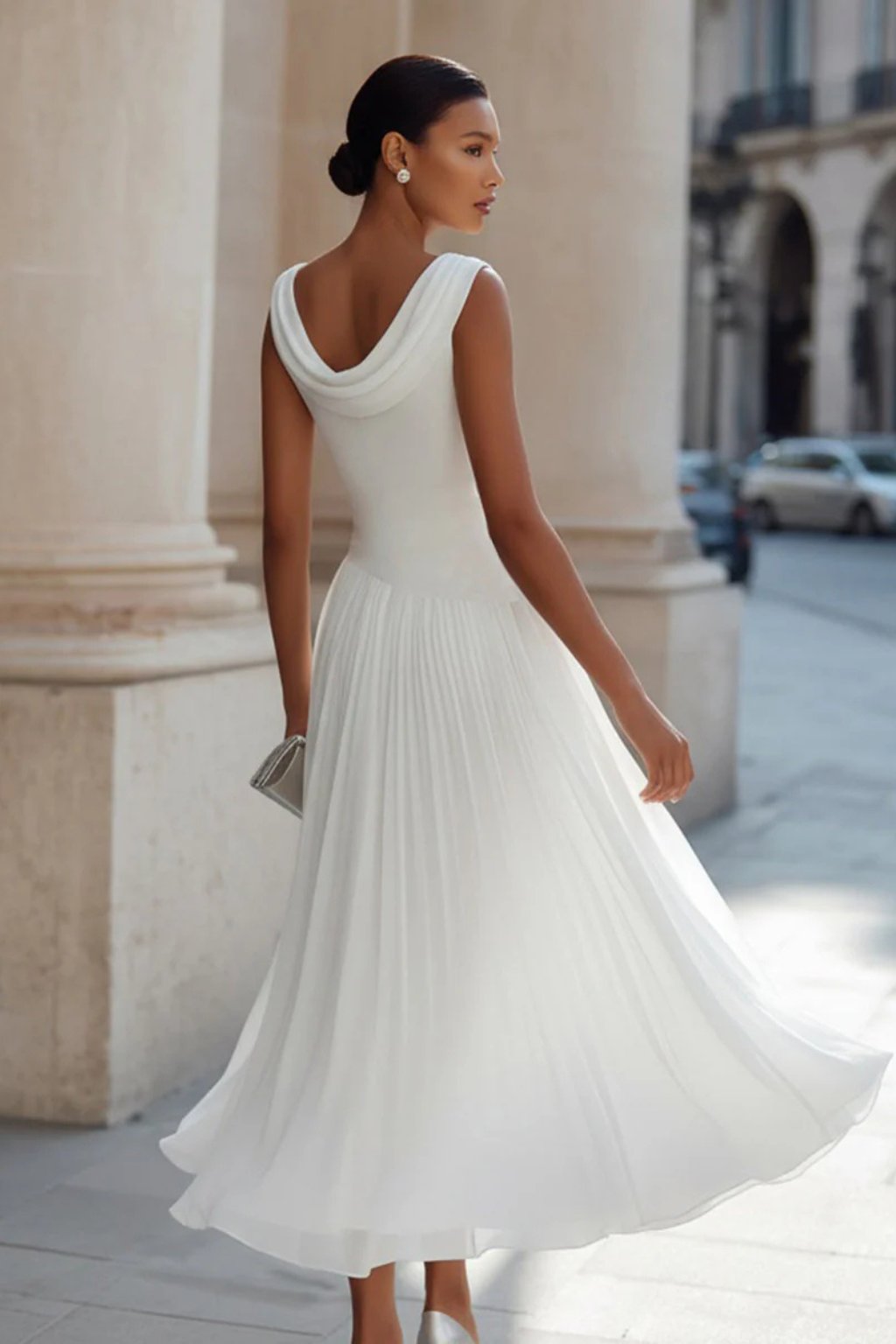 Women's Sleeveless Cowl-Neck Pleated Midi Dress