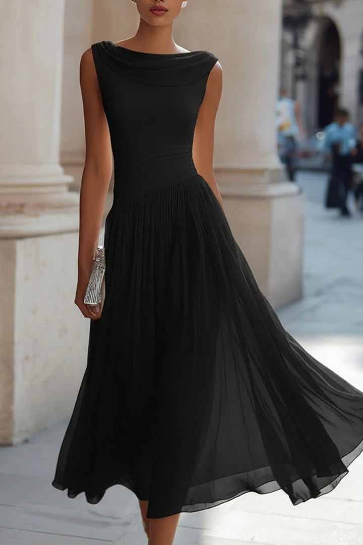 Women's Sleeveless Cowl-Neck Pleated Midi Dress