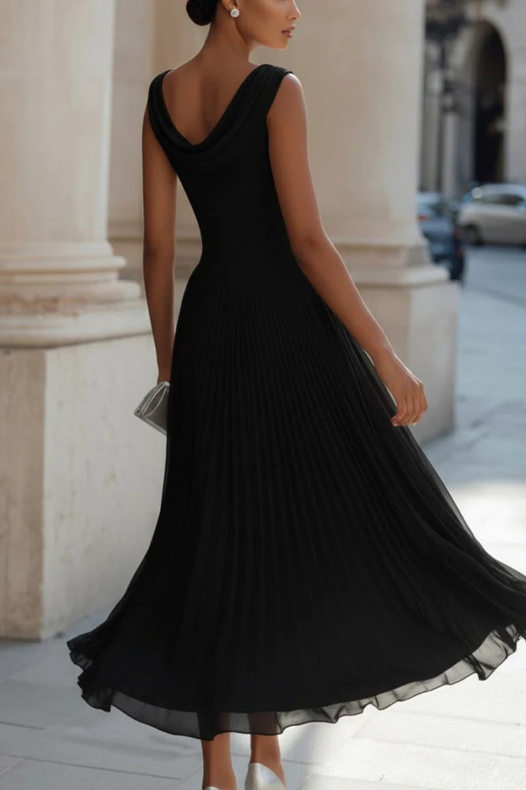 Women's Sleeveless Cowl-Neck Pleated Midi Dress