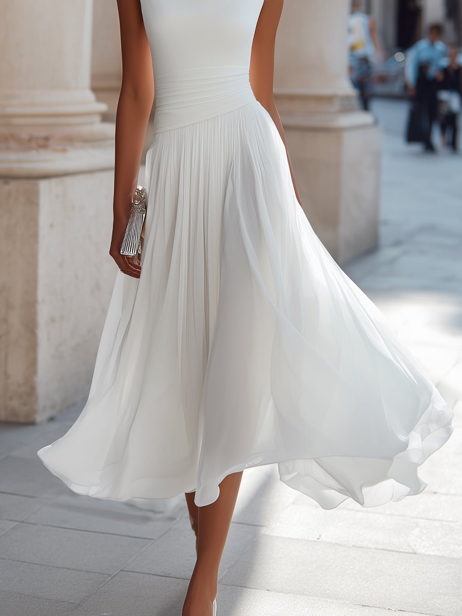 Women's Sleeveless Draped-Neckline Pleated Midi Dress