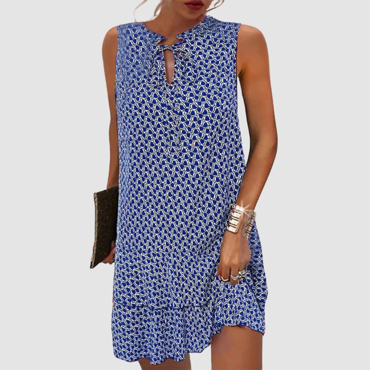 Women's Sleeveless Geometric-Print Relaxed-Fit Mini Dress - Blue