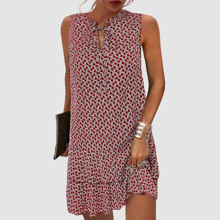 Women's Sleeveless Geometric-Print Relaxed-Fit Mini Dress - Red