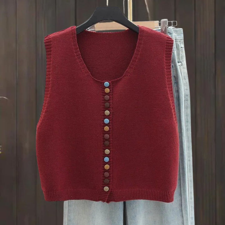 Women's Sleeveless Knit Button-Front Vest Colourful Button Detail