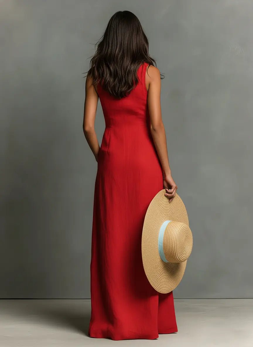Women's Sleeveless Linen Maxi Shirt Dress