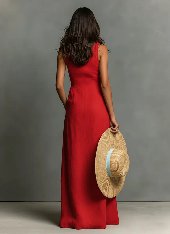 Women's Sleeveless Linen Maxi Shirt Dress