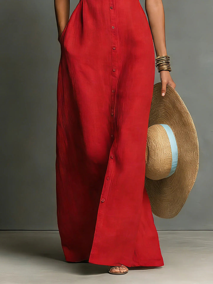 Women's Sleeveless Linen Maxi Shirt Dress