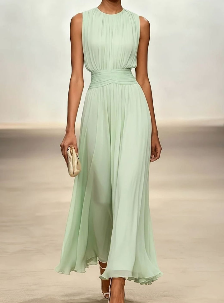 Women's Sleeveless Pleated Maxi Wedding Guest Dress Ruched Waist - Mint