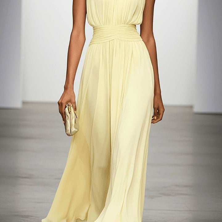 Women's Sleeveless Pleated Maxi Wedding Guest Dress Ruched Waist