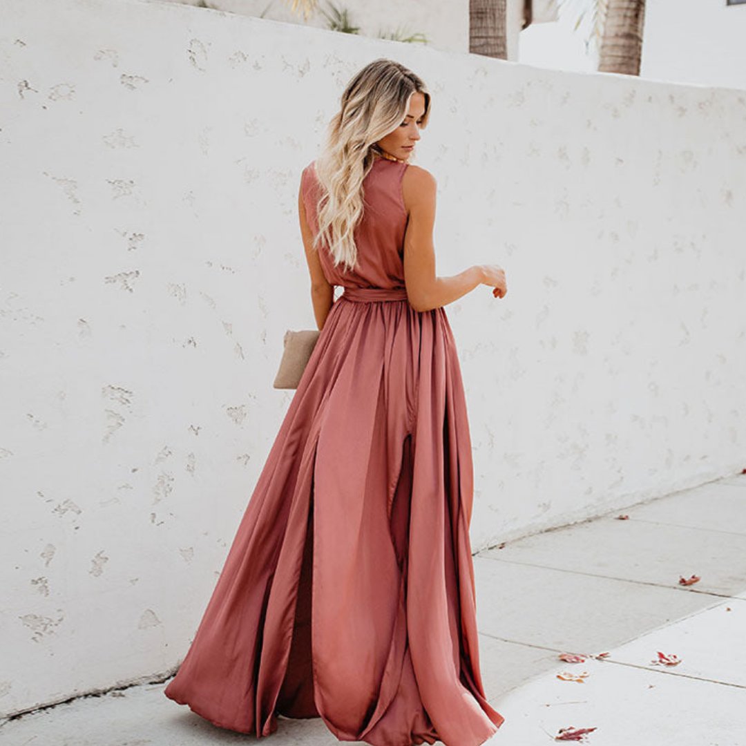Women's Sleeveless Side-Split Tie-Waist Maxi Dress