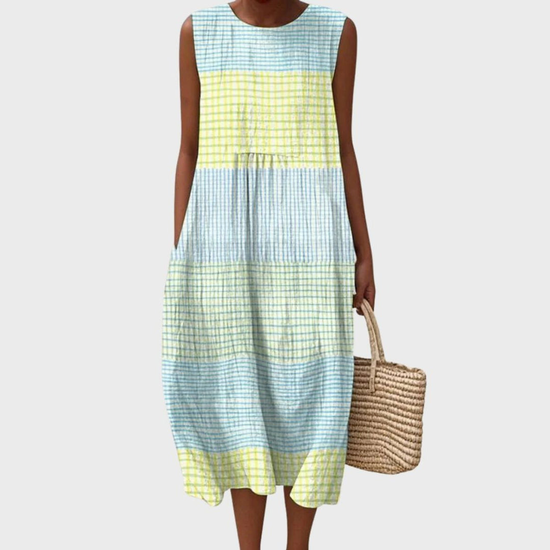 Women's Sleeveless Tiered Plaid Cotton Midi Dress - Multicolour 1